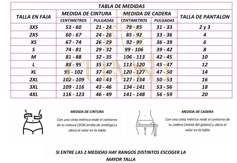 Guía de tallas - FAJA MÓNACO